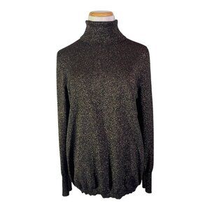 Chico's Size 2 (L) Black Gold Glitter Turtleneck Knit